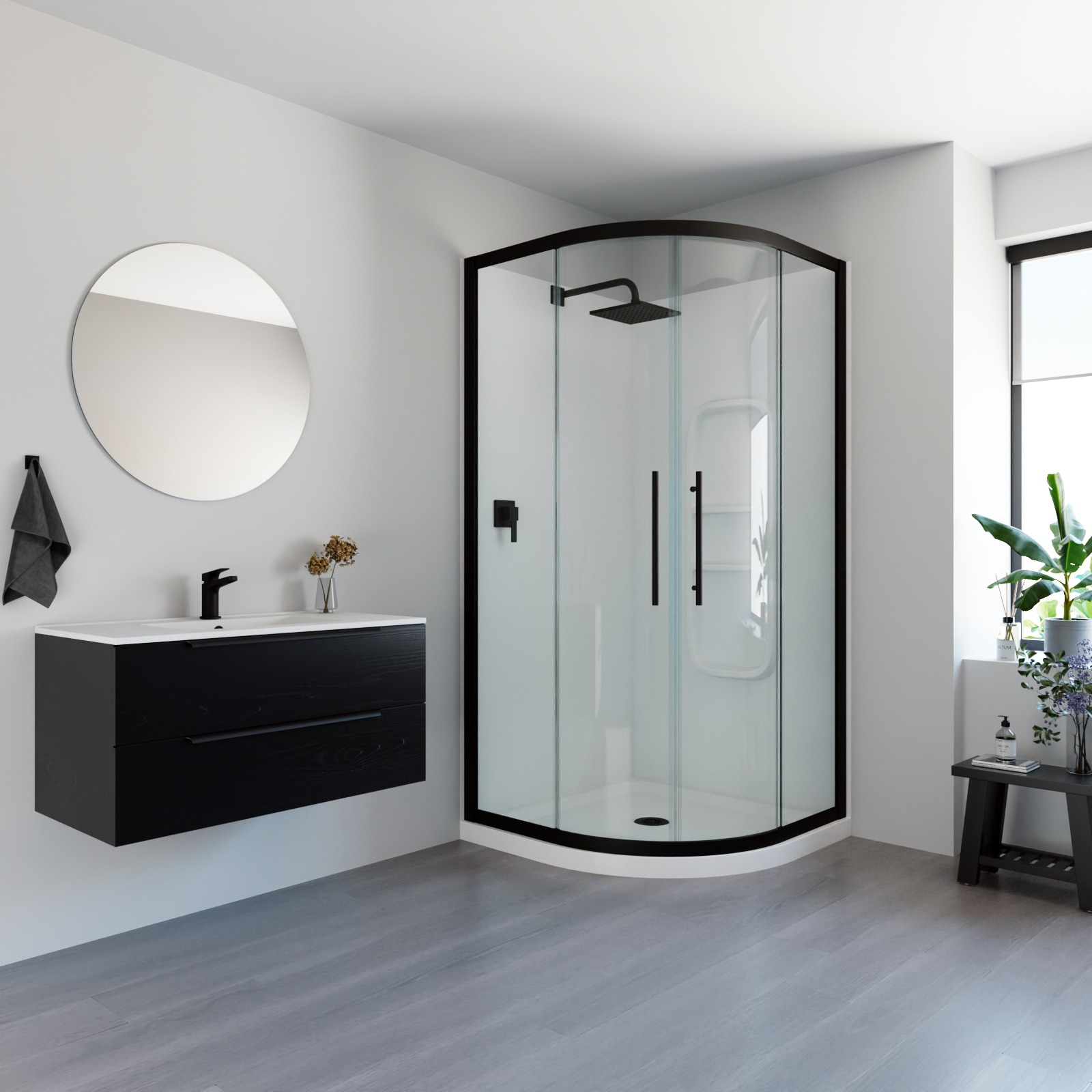 Full Shower Acrylic Curved Black - Image 9